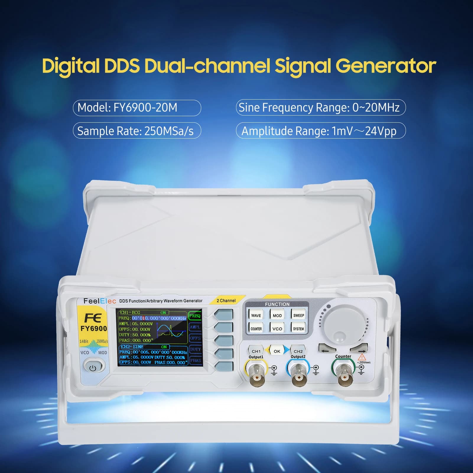 Dual-Channel Signal Generator | 100MHz Arbitrary Waveform | DDS Frequency Source - Thumbnail 2