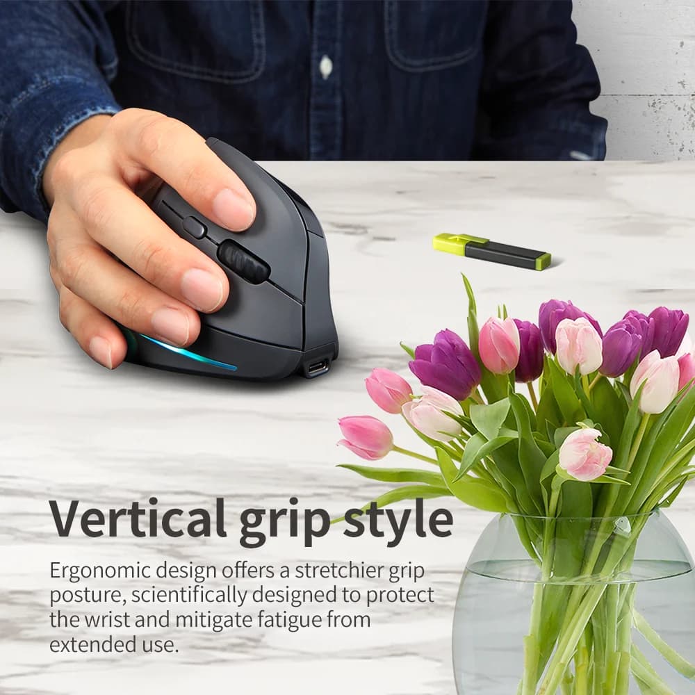 Vertical Wireless Mouse | 2.4GHz Rechargeable | For PC, Mac & Laptop | F35 Series - Thumbnail 6