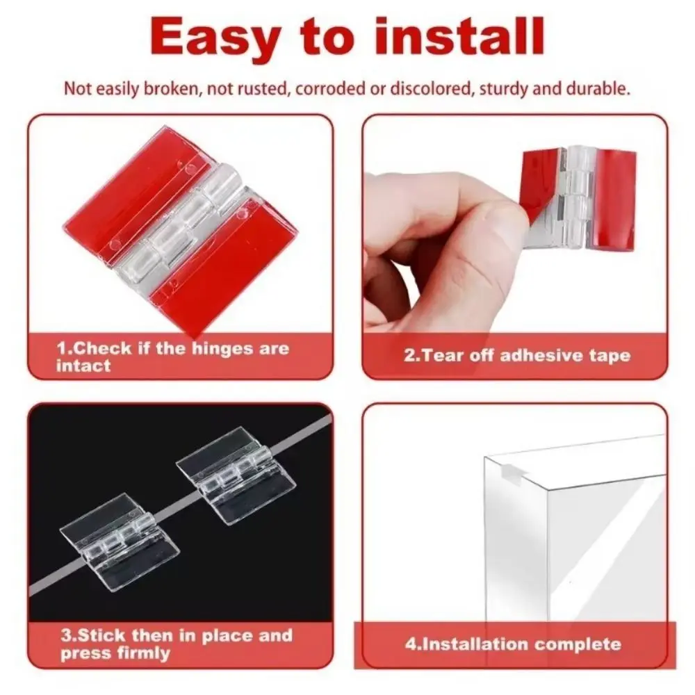 Self-Adhesive Acrylic Hinges | Transparent & No-Screw Installation | DIY Cabinet & Jewelry Box Door - Thumbnail 4