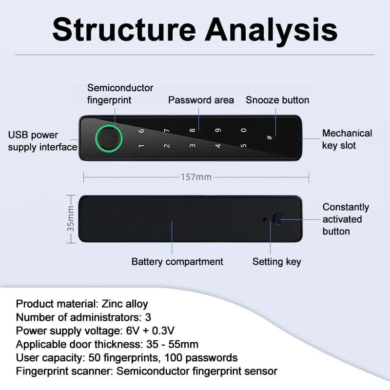 Fingerprint Door Lock | Keypad, IC Card & Biometric Entry | Keyless Handle for Indoor Security - Thumbnail 2