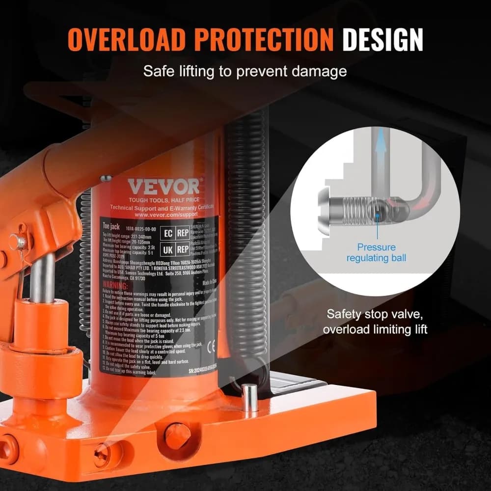 2.5-Ton Hydraulic Toe Jack | 5-Ton Lift Capacity | Heavy-Duty Equipment & Vehicle Service - Thumbnail 4