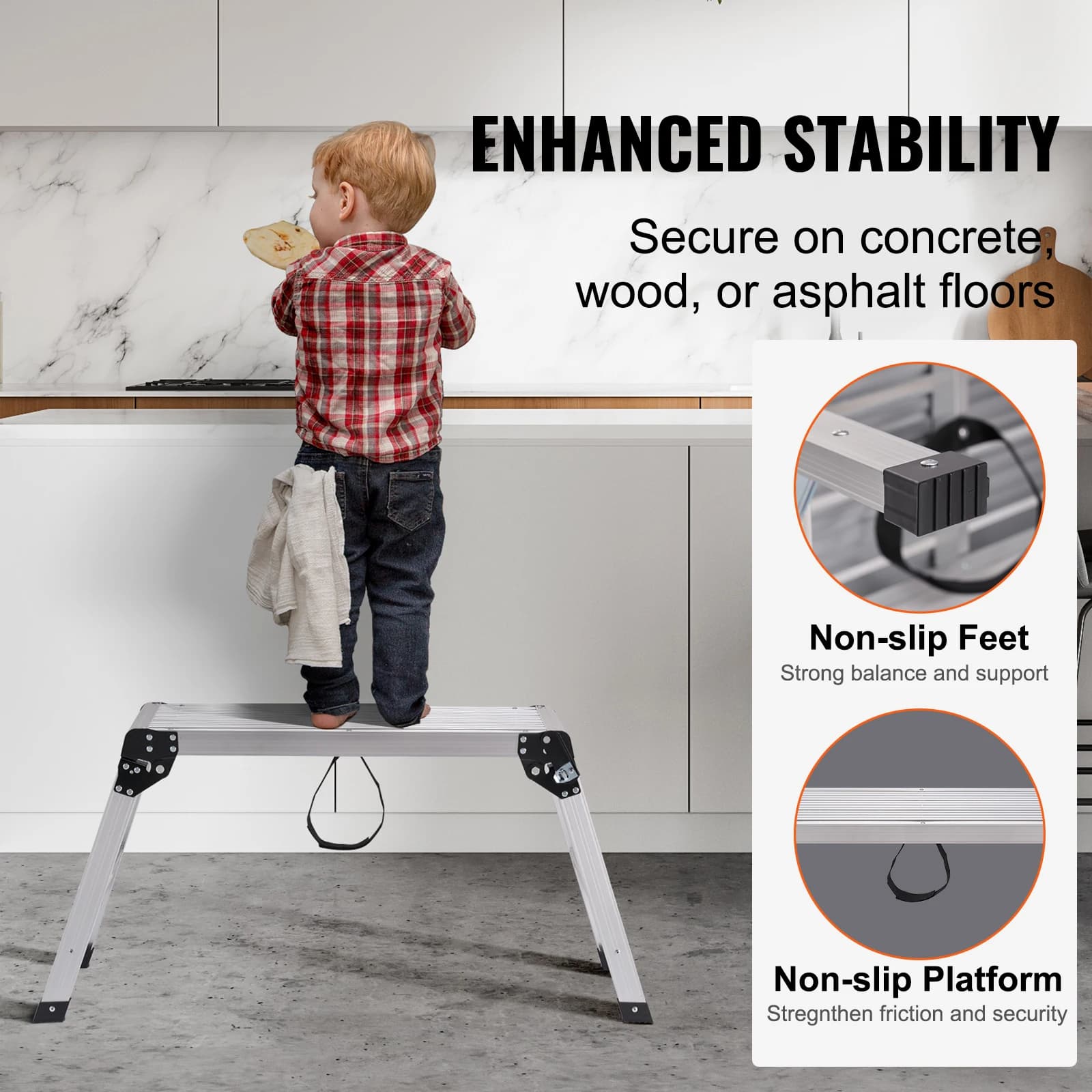 Work Platform Ladder | 330 lbs Heavy Duty | Aluminum Drywall Stool with Non-Slip Feet - Thumbnail 5