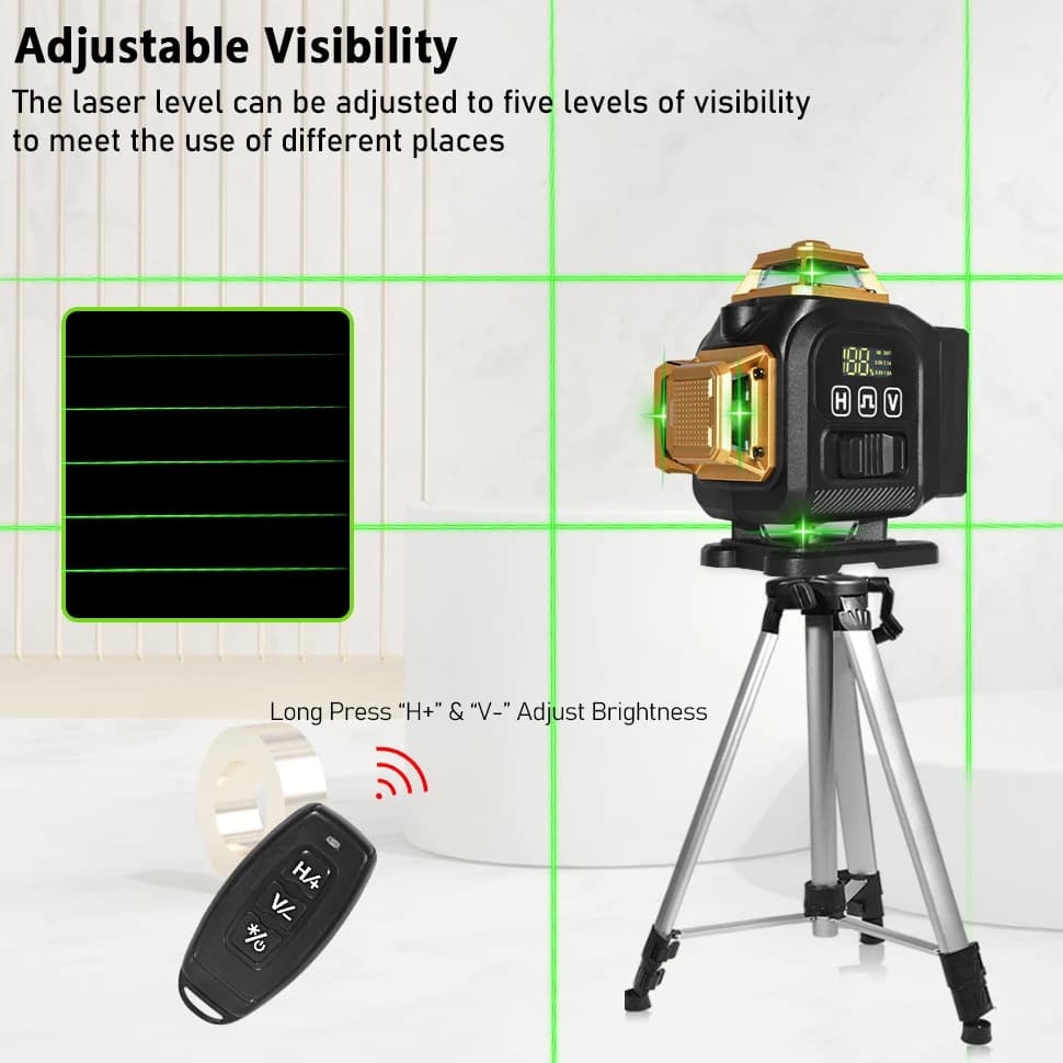 12/16-Line 4D Green Laser Level | 360° Rotation | High-Precision Vertical/Horizontal Lines - Thumbnail 5