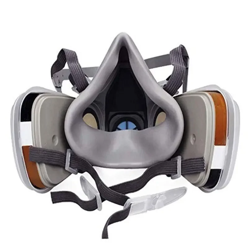 6200 7in1 half face gas mask with 6001 filters for chemical and organic vapor protection, safety PPE for construction.