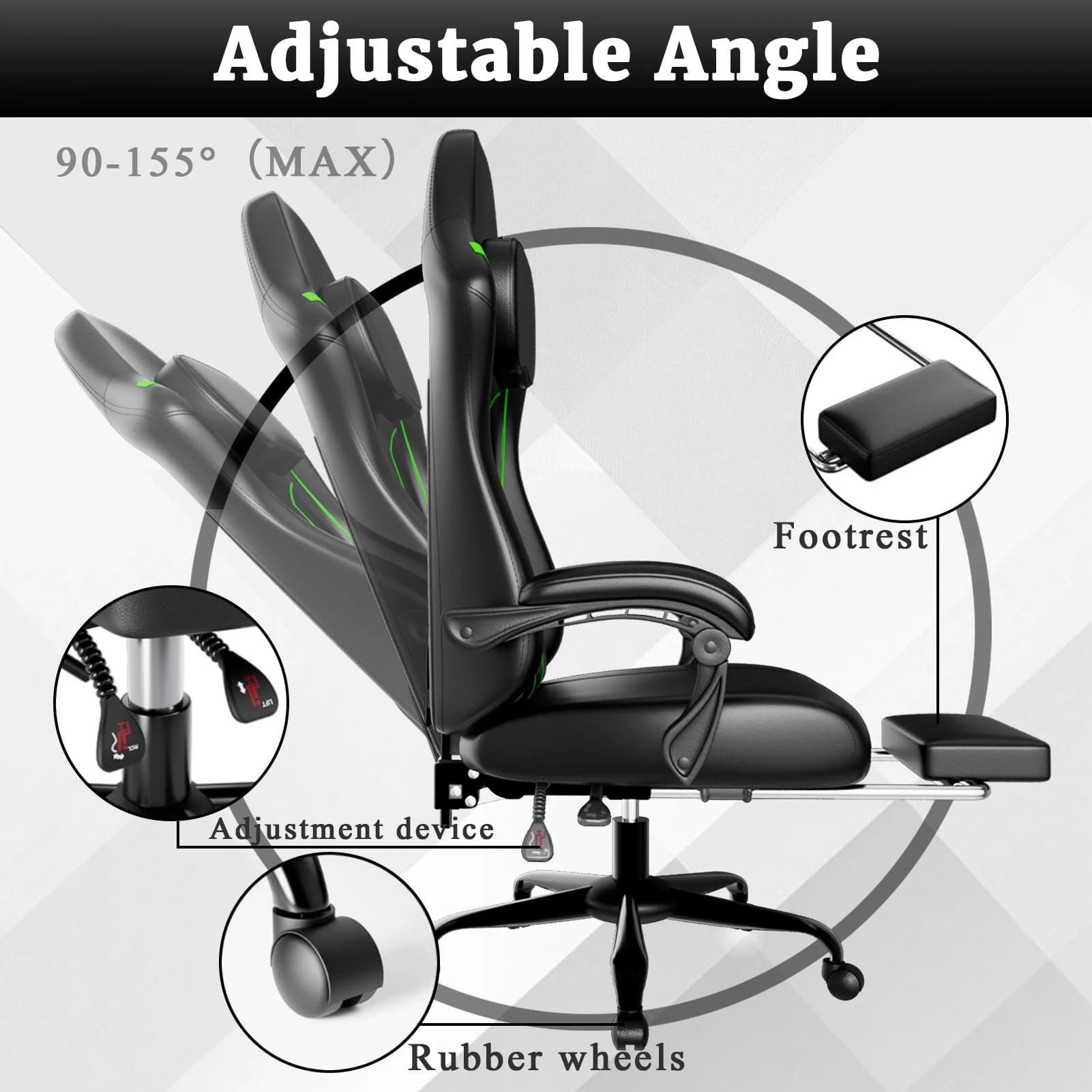 Gaming Chair with Pocket Spring Pad | Height Adjustable Ergonomic Chair | Includes Footrest - Thumbnail 3