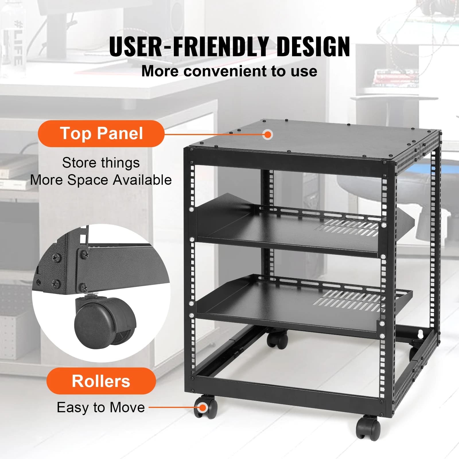 SucceBuy Open Frame Server Rack 12U/15U/20U Floor Standing or Wall Mounted with Adjustable Depth for Microdata Center Office Use - Thumbnail 6