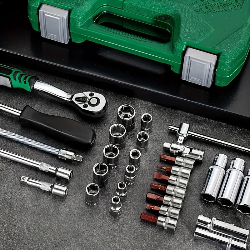 1/4-Inch Drive Socket Set | 46-Piece Metric Ratchet Kit with Extension Bars for Auto Repair - Thumbnail 5
