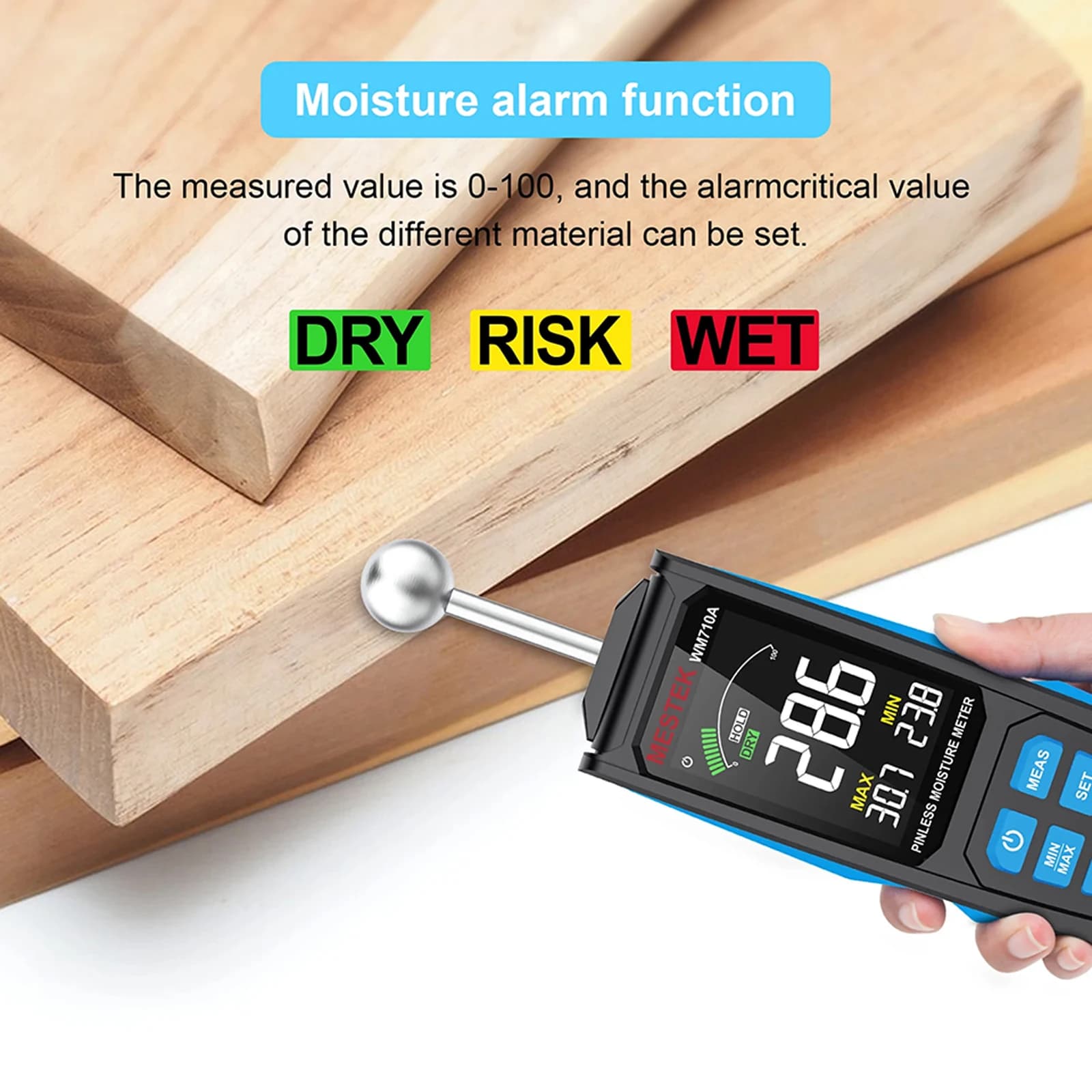 Wood Moisture Meter | Pinless Non-Destructive Detector | Digital Hygrometer for Timber & Lumber - Thumbnail 6