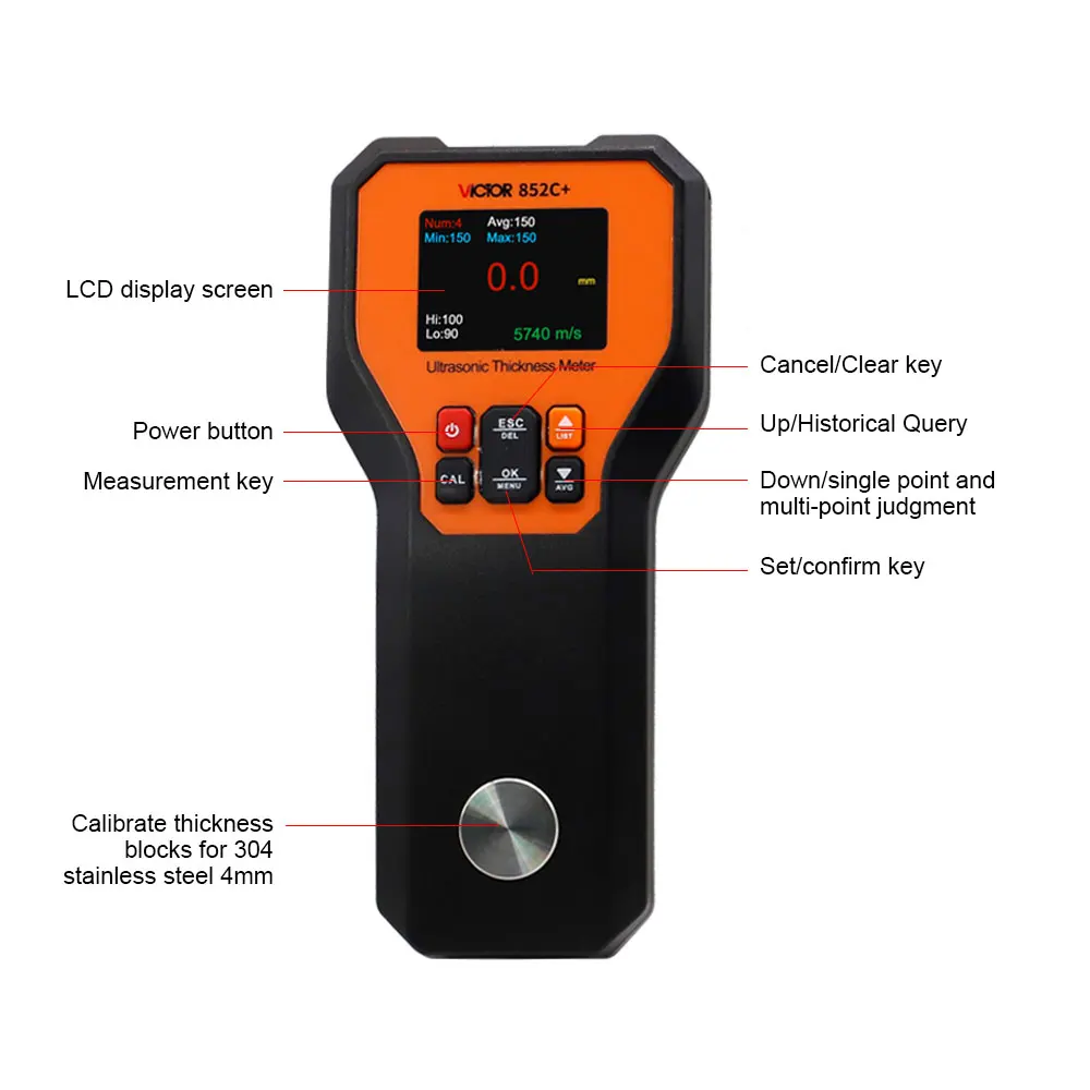 High-Accuracy Ultrasonic Thickness Gauge - 5MHz, 1.2-300mm Range for Metal & Steel Measurement - Thumbnail 3