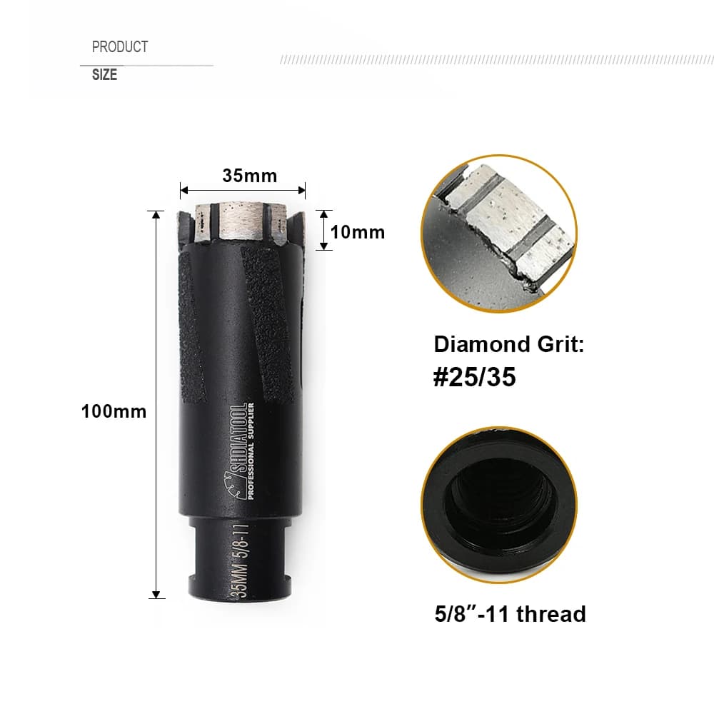 SHDIATOOL 1Pc Diamond Core Drill Bits 1-3/8 Inch Marble Drilling Core Bits For Hard Stone Concrete Granite Dry or Wet Hole Saws - Thumbnail 4