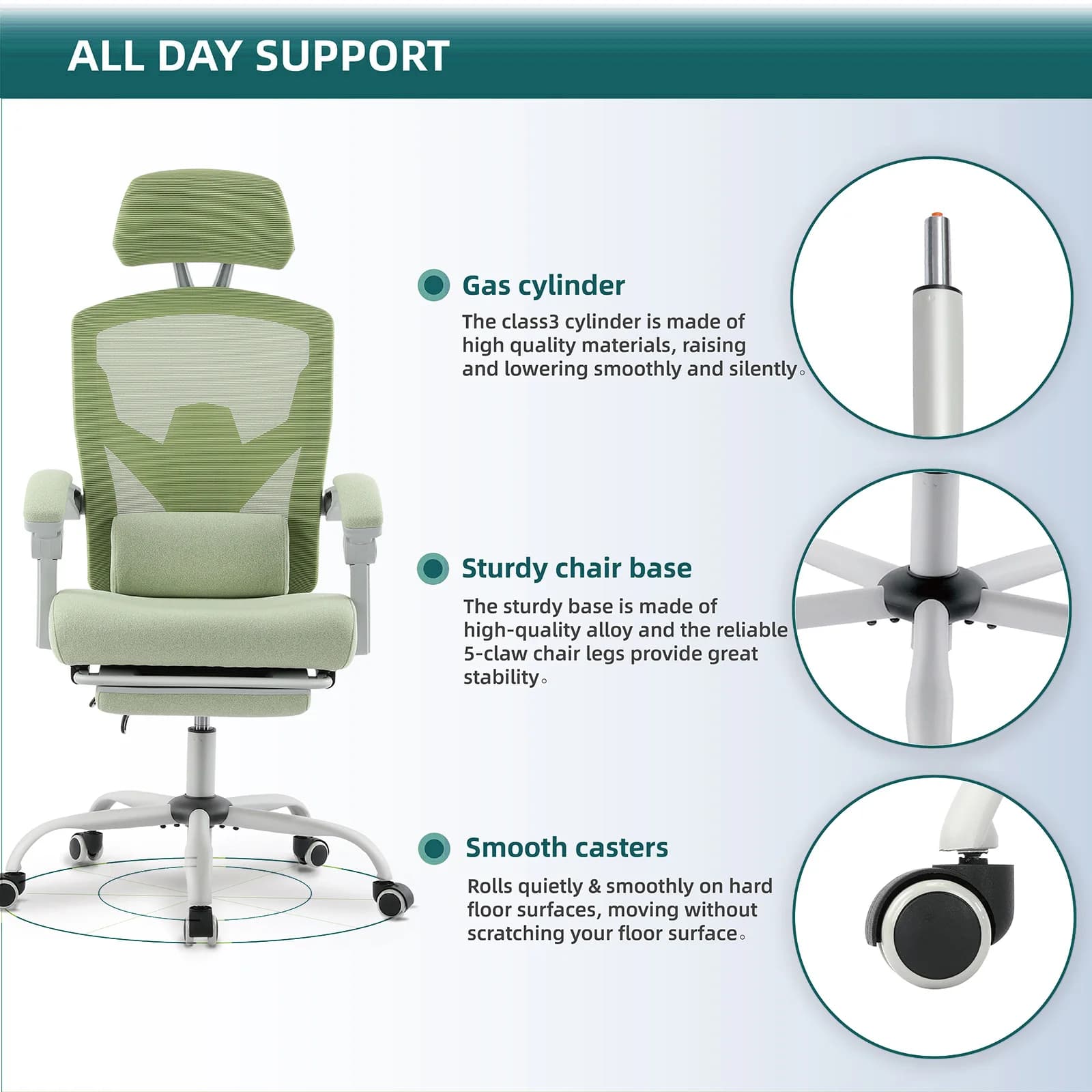 Gaming Chair | High Back Mesh Recliner with Lumbar Support | Office & Living Room Swivel Rocker - Thumbnail 6