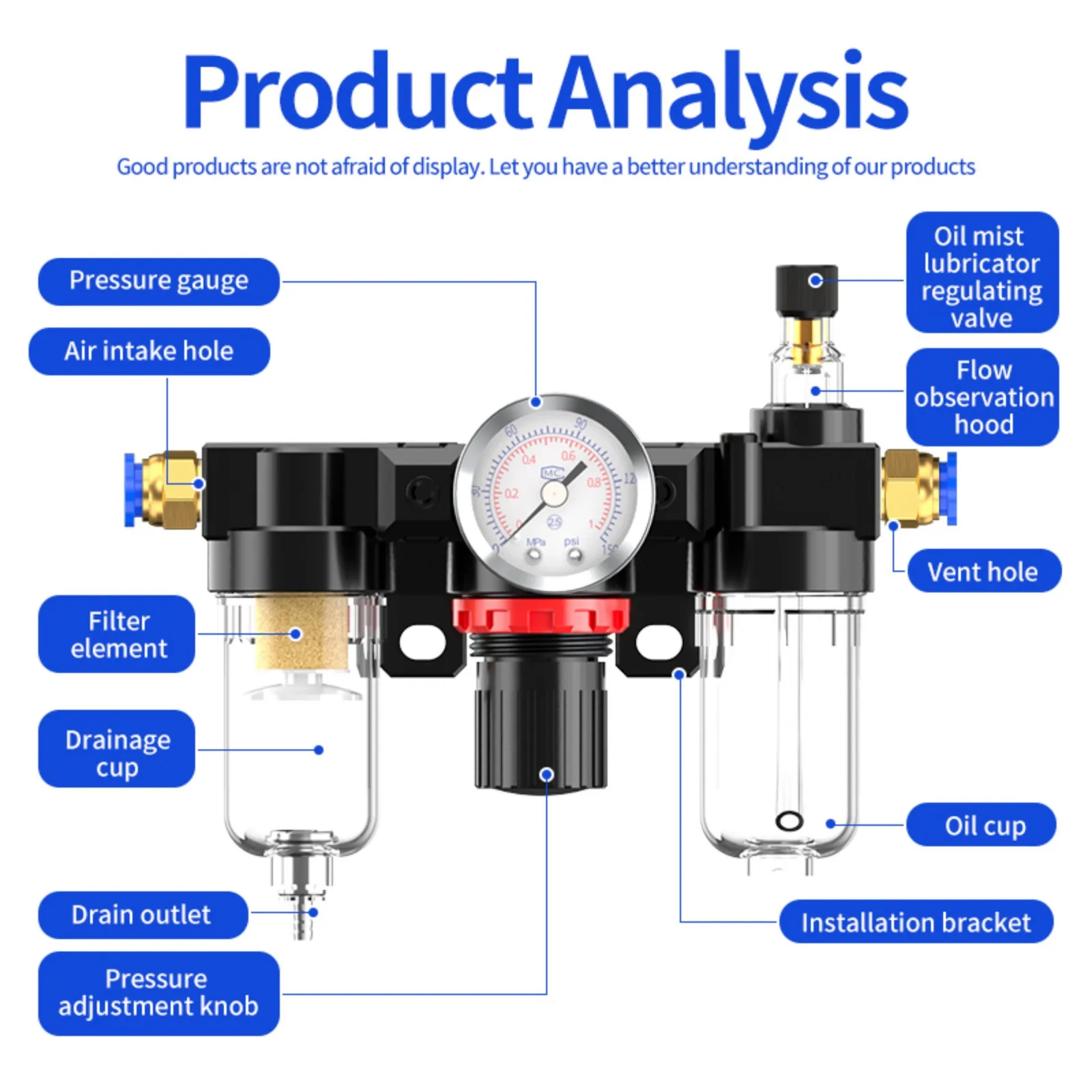 Air Compressor Filter & Regulator Kit | G1/4 Oil-Water Separator & Pressure Control - Thumbnail 2