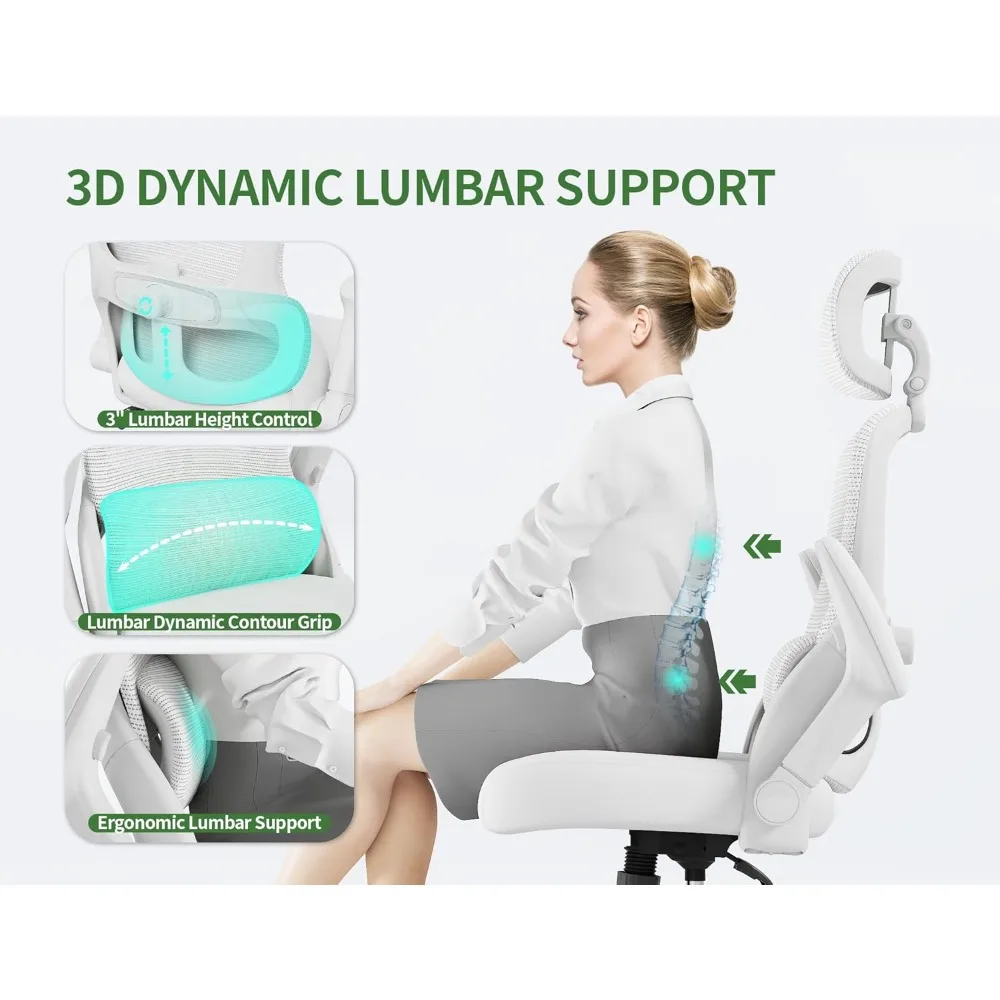 High-Back Ergonomic Office Chair | 400lb Weight Capacity & Adjustable Lumbar Support | White Mesh Computer Chair - Thumbnail 5