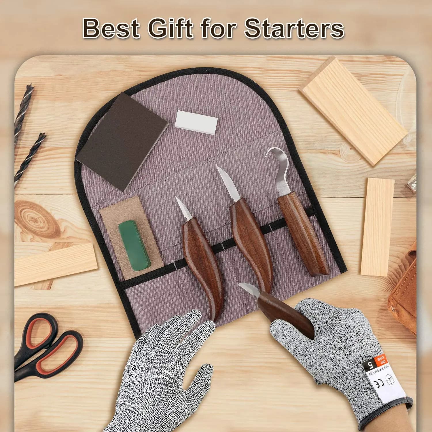 Wood Carving Chisel Set | 12-Piece Hand Tool Kit for Detailed Woodworking & DIY Crafting - Thumbnail 3