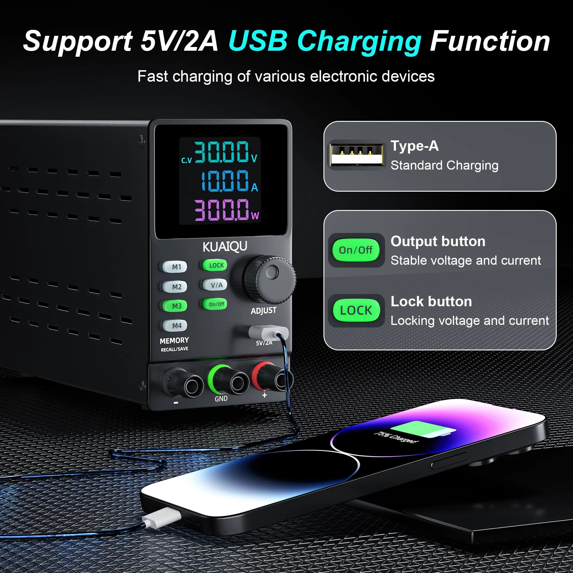 Adjustable DC Power Supply | 30V/5A & 200V/1A Output | Bench Lab Grade with PC Control - Thumbnail 2