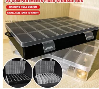 24-Grid Jewelry Organizer Box | Clear Compartment Storage | Bead & Earring Display Case - Thumbnail 2