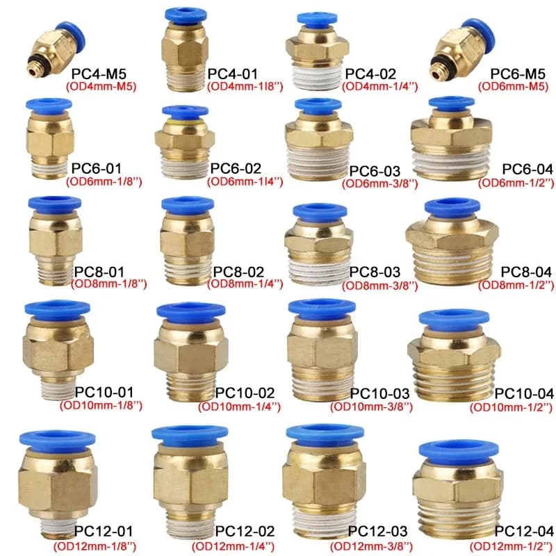 Pneumatic Fittings Kit | 10-Piece Set | 4mm-12mm & 1/8 Thread | Durable Air Connectors - Thumbnail 3
