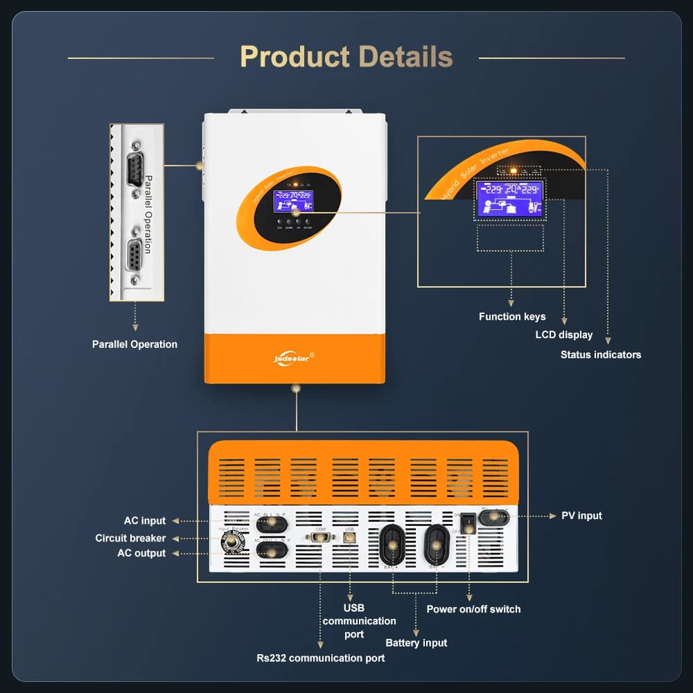 5.5kW Hybrid Solar Inverter | 48V Off-Grid Power System with MPPT & Pure Sine Wave - Thumbnail 3