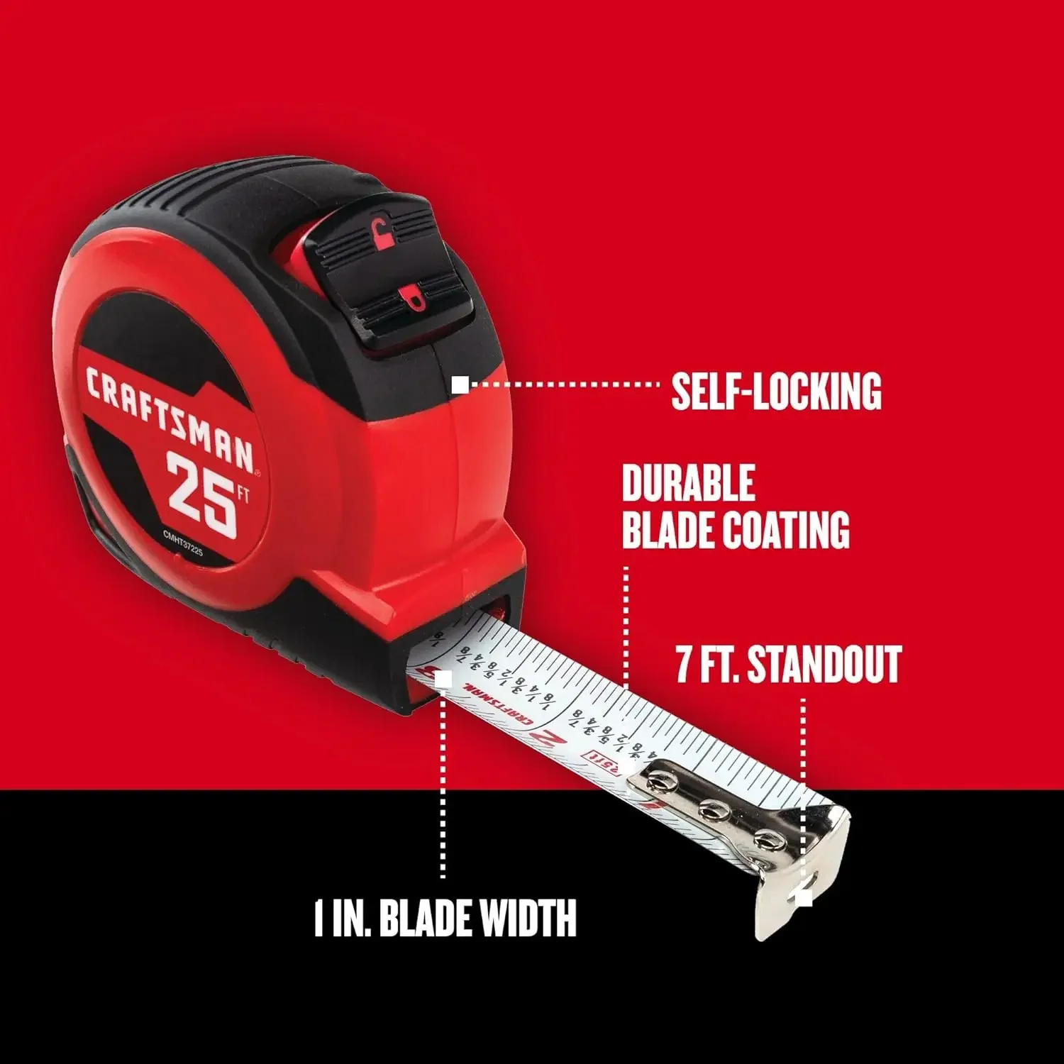 25-Foot Tape Measure | Self-Locking Blade with Fraction Markings for Precision Work - Thumbnail 2
