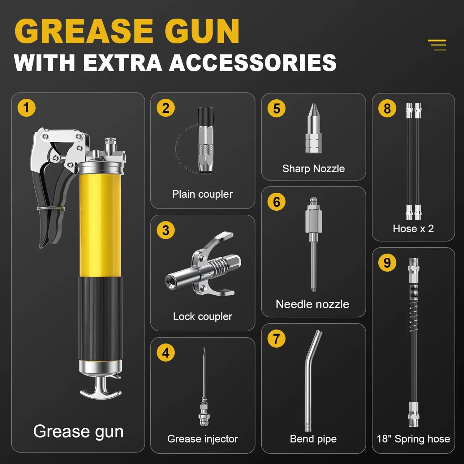 8000 PSI Heavy Duty Grease Gun Kit for 14 Oz Professional Pistol Grip Lube Grease Guns Tool with Zerk Fitting Manual Grease Gun - Thumbnail 7