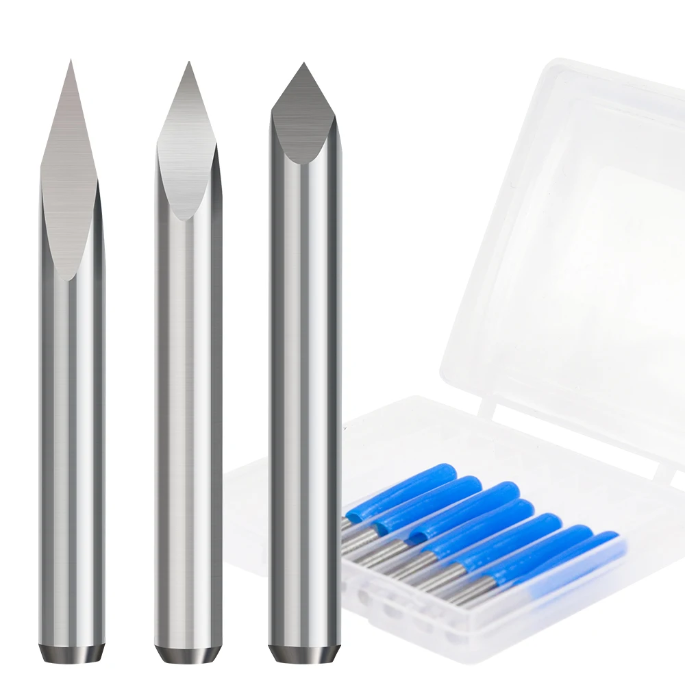 3-edge pyramid engraving bits with 6mm shank, 20-90 degree tips for 3D milling. 0.1-0.3mm carving bits for CNC applications.