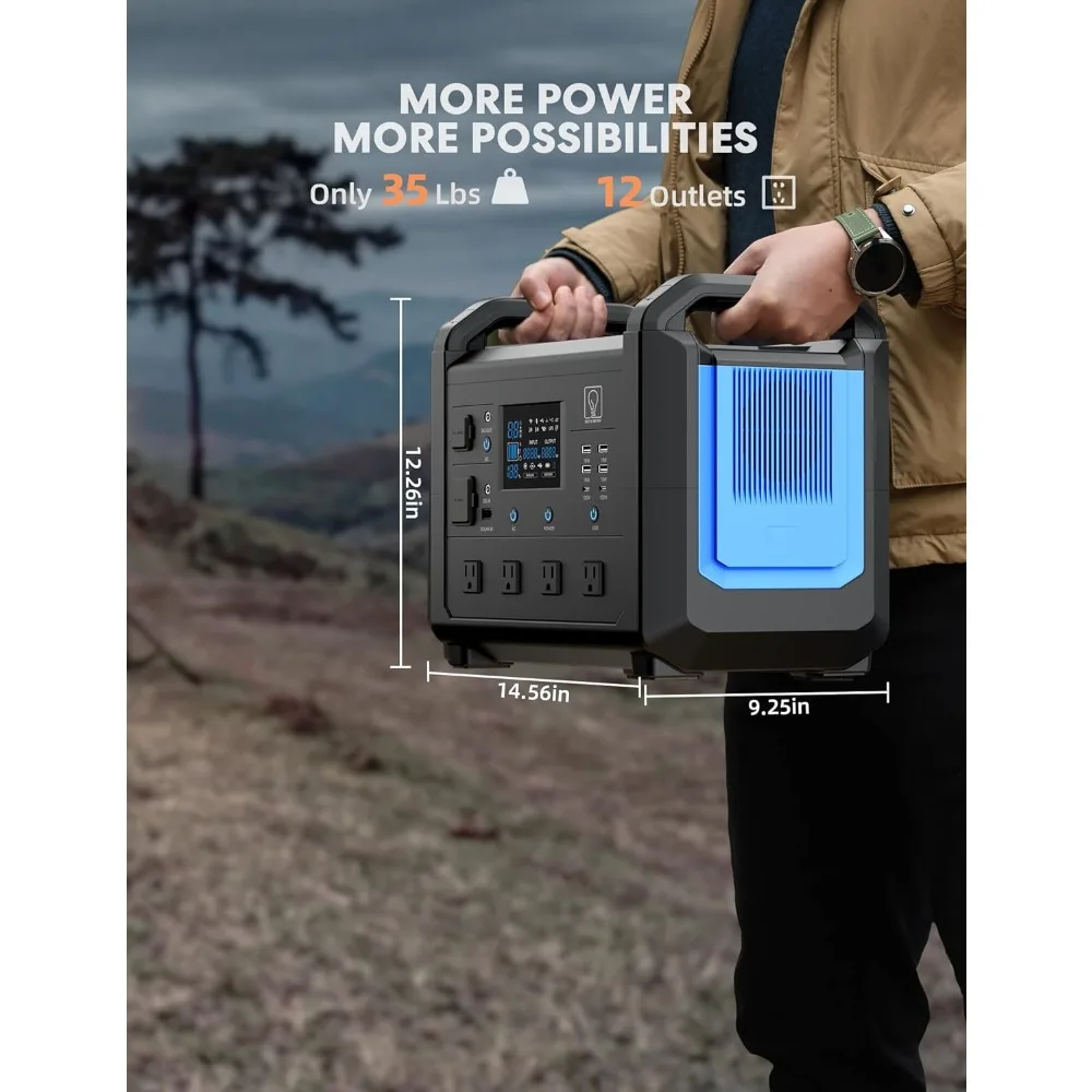 1600W Portable Power Station | 1536Wh LiFePO4 Solar Generator | Fast Charging Backup Battery - Thumbnail 6