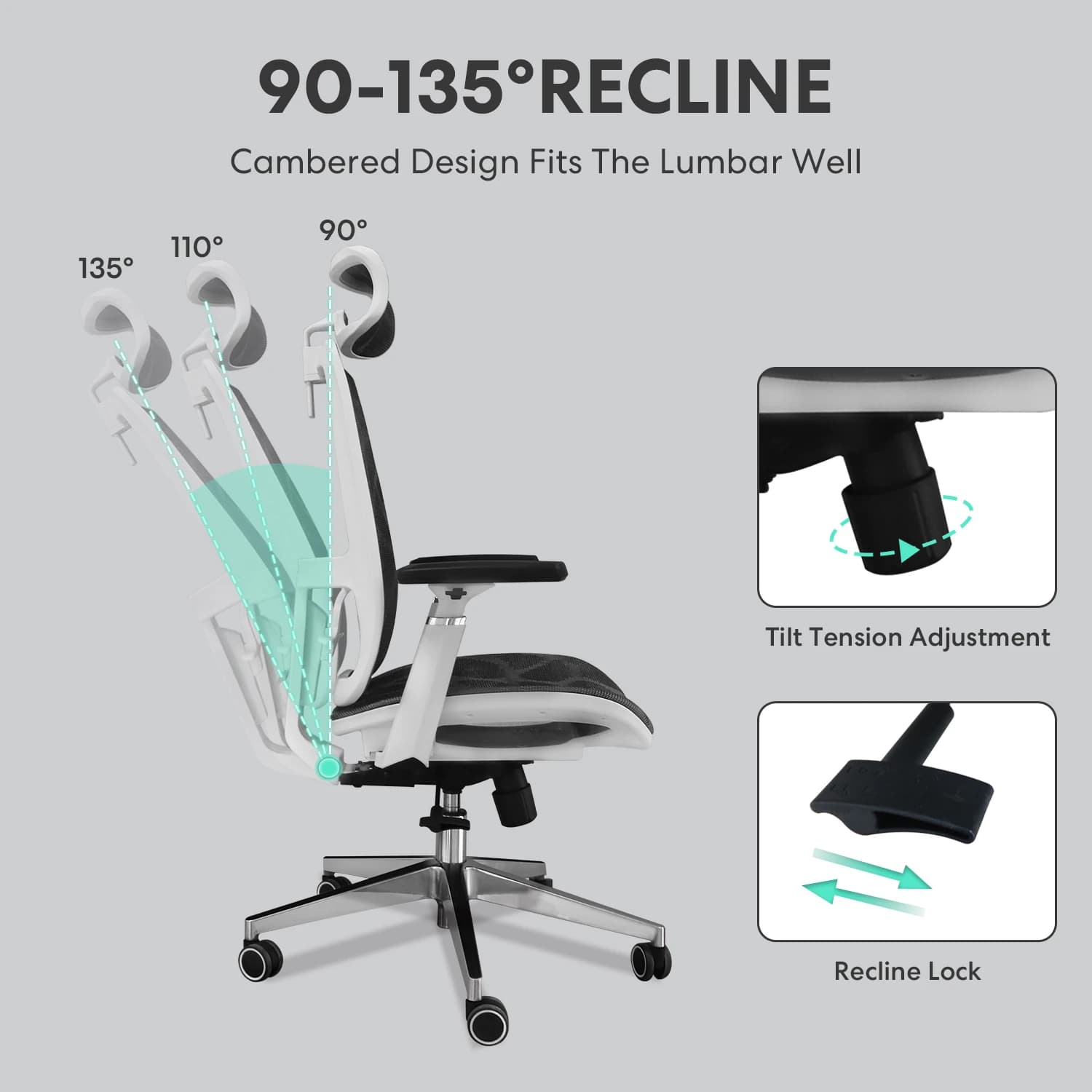 Back Mesh Office Chair | Ergonomic Rocking & Swivel Design | Rolling Desk Chair with Lumbar Support Pillow - Thumbnail 2