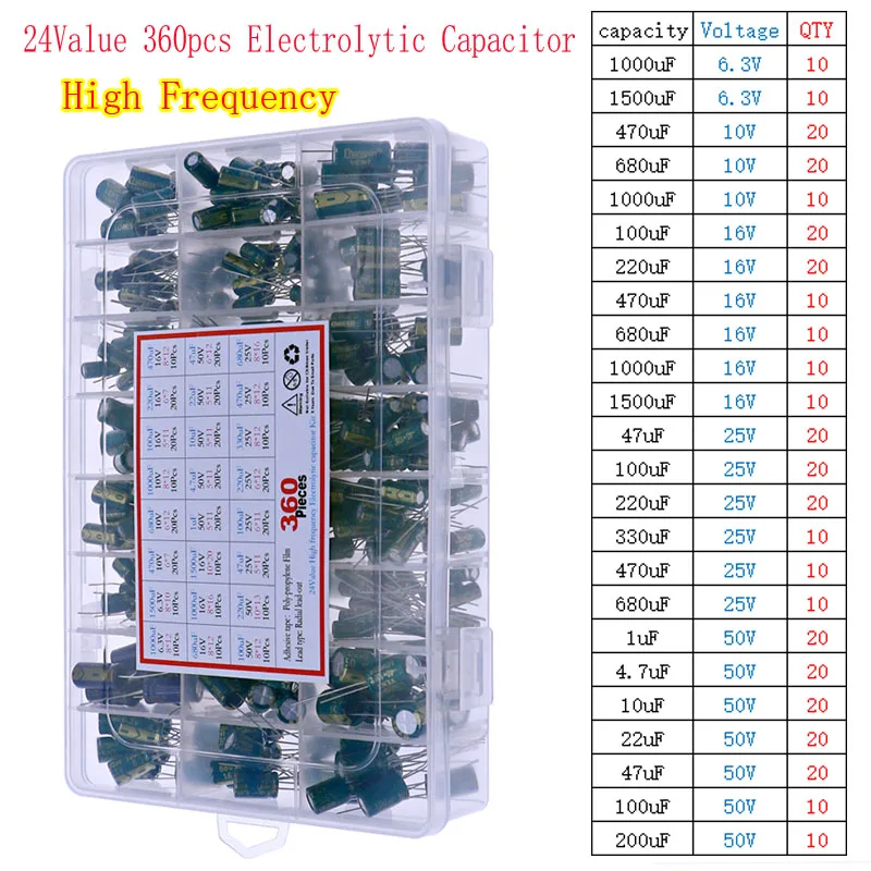 Electrolytic Capacitor Assortment Kit | 16V-400V | 1uF-1500uF | DIP & SMD - Thumbnail 3