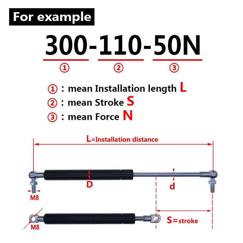 Gas Spring Lift Support | 50-500N Force | 300mm Center, 110mm Stroke | Heavy-Duty Folding Hinge - Thumbnail 4