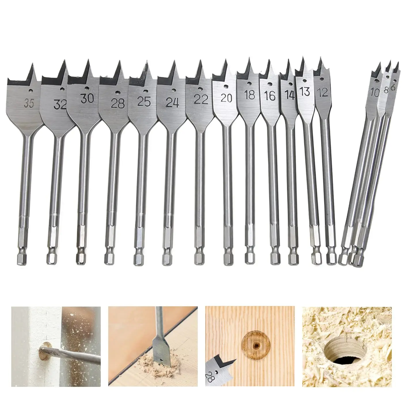 Woodworking Spade Drill Bit Set | 10-55mm High-Carbon Steel | Durable Flat Wood Boring Tools - Thumbnail 2