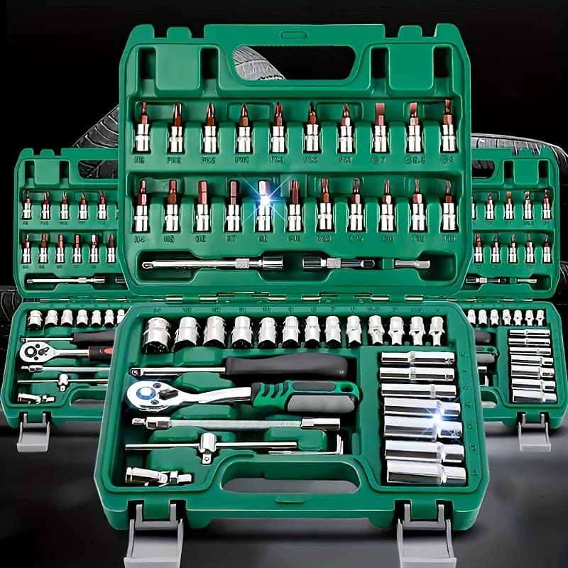1/4-Inch Drive Socket Set | 46-Piece Metric Ratchet Kit with Extension Bars for Auto Repair - Thumbnail 2