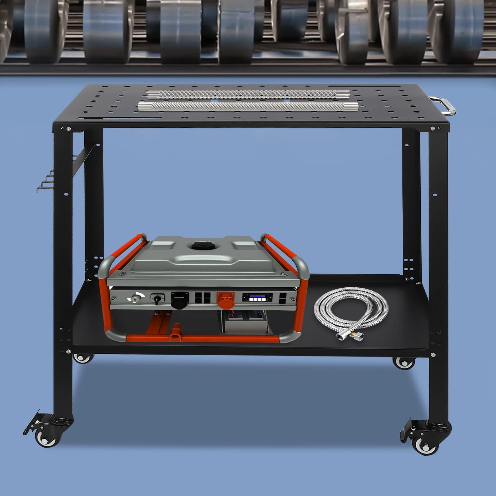 Welding Table with Adjustable Height | 36 x 18 Perforated Steel Top | Portable Workshop Cart - Thumbnail 6
