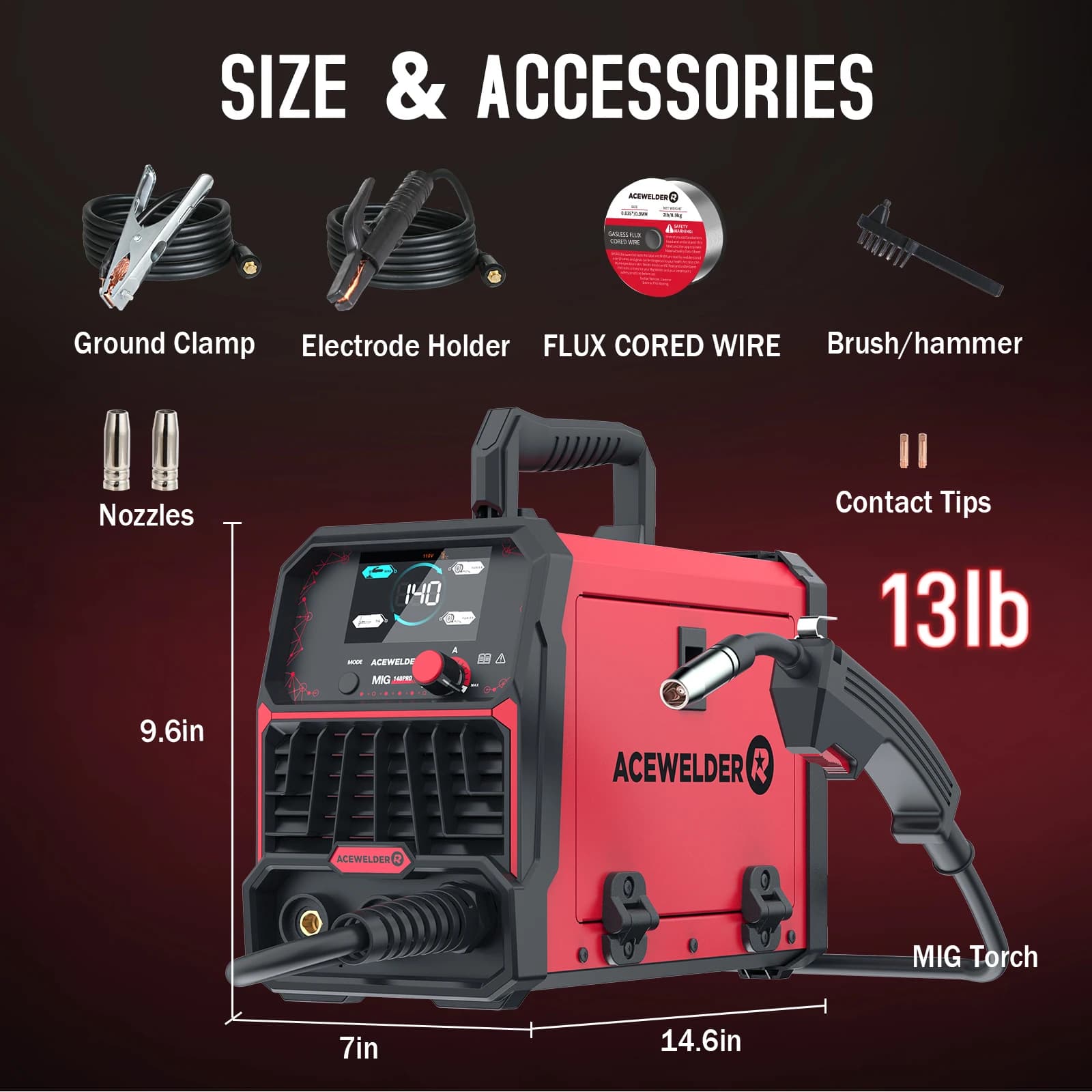 140A MIG Welder | 110V Multi-Process Machine | Lift TIG & Stick ARC | Large Digital Display - Thumbnail 2