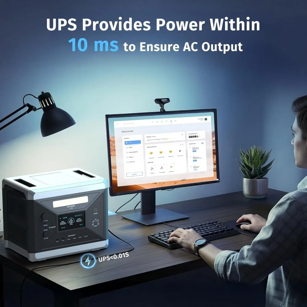 Portable Power Station | 2400W Solar Generator with 4 AC Outlets | 2160Wh Home Backup Power - Thumbnail 5
