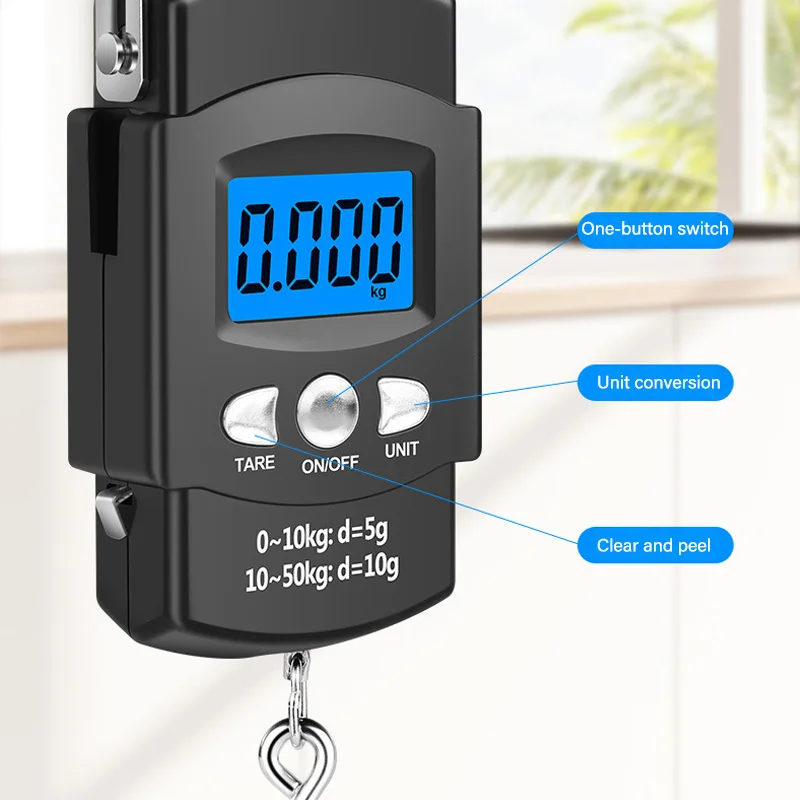50kg/10g Portable LCD Electronic Hand Scale Travel Hanging Scale with 100cm Long Retractable Measuring Tape - Thumbnail 4