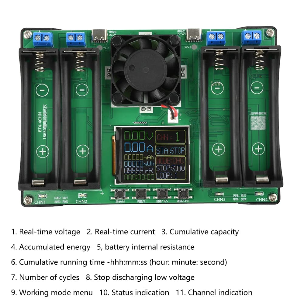 18650 Battery Analyzer | 2/4/8 Channel Capacity & Resistance Tester | Automated Charge/Discharge Module - Thumbnail 6