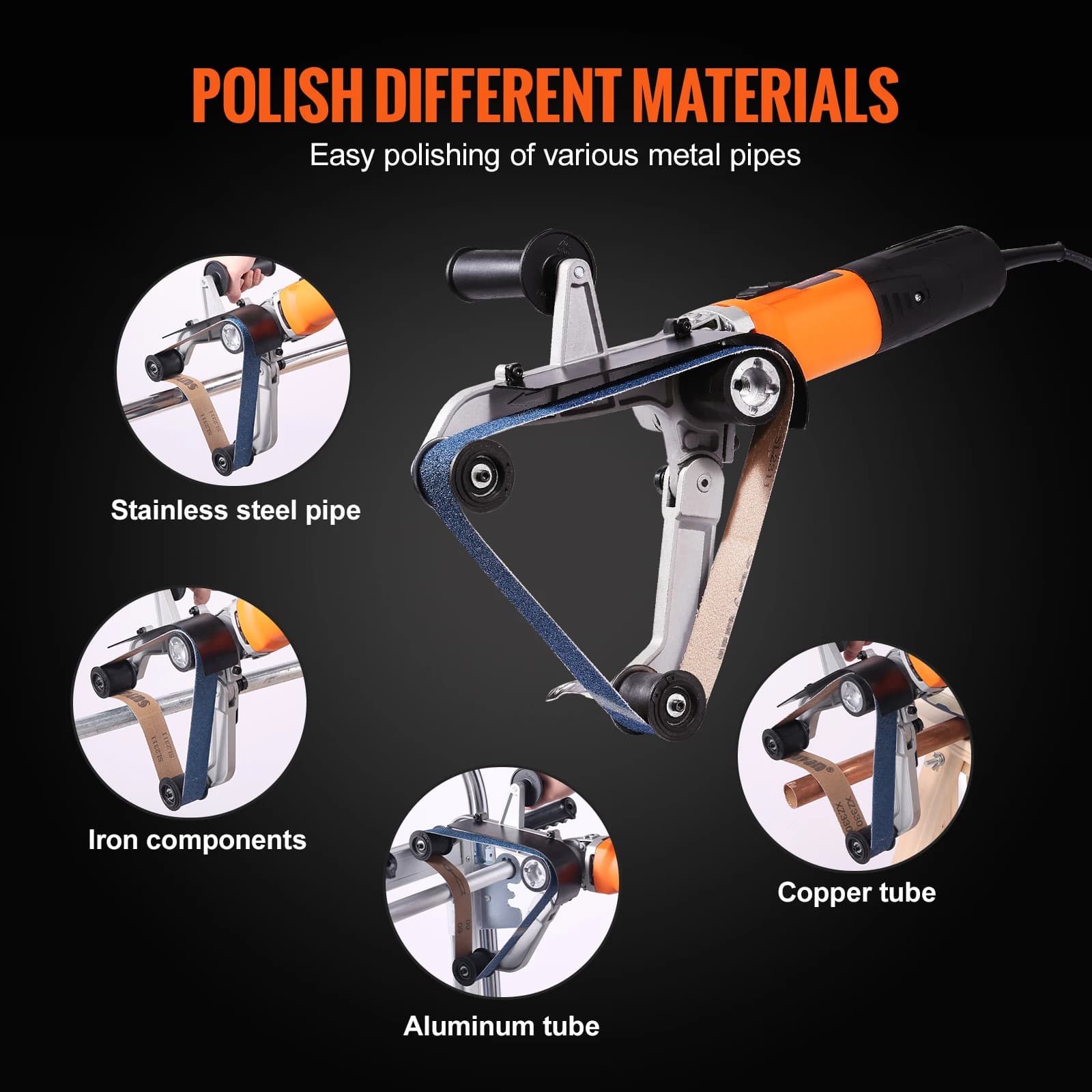Tube Polisher Sander | 1000W Belt Sanding Machine 100-3200RPM | Rust Removal & Burnishing - Thumbnail 6