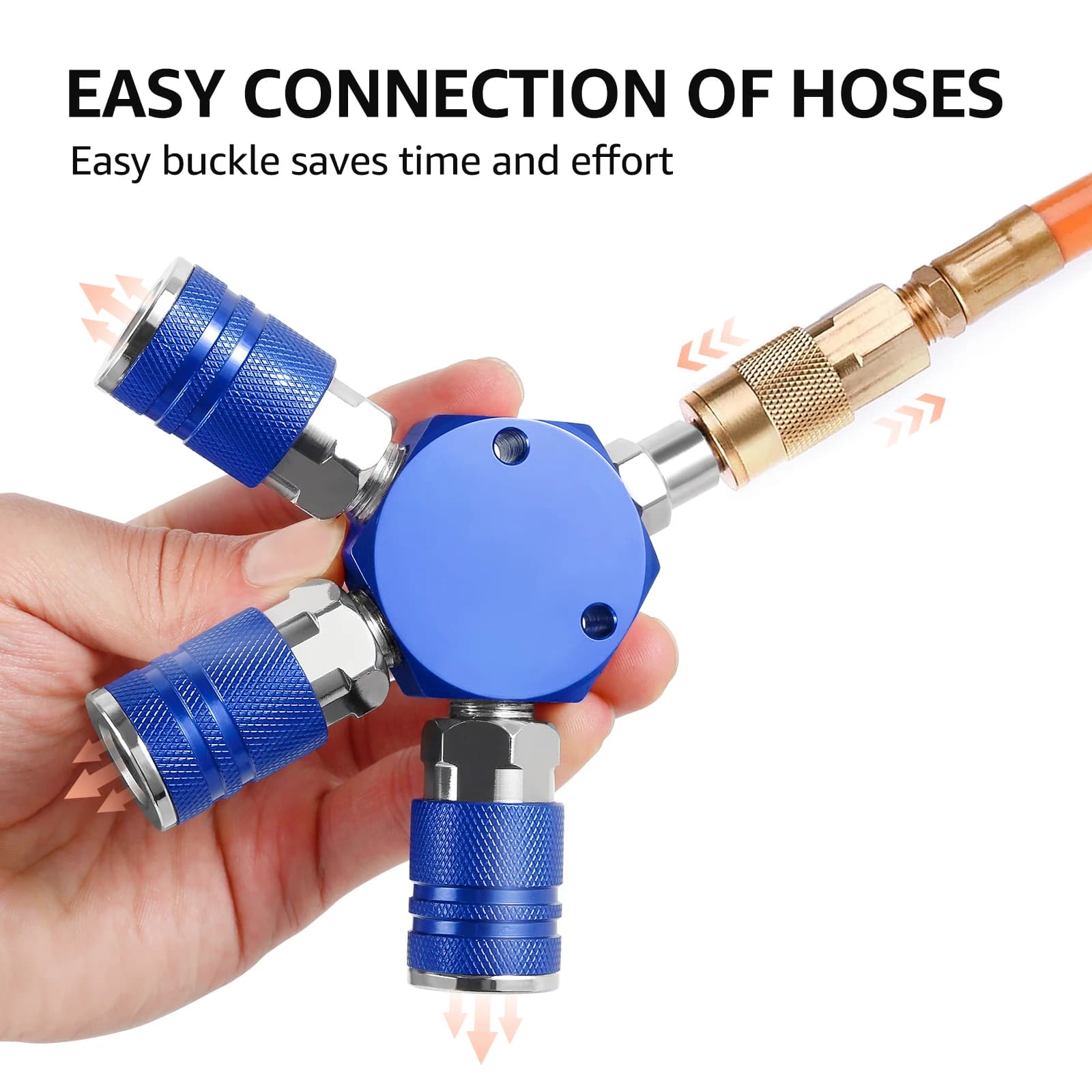 3-Way Air Manifold | 1/4 Inch Quick-Connect Fittings | Heavy-Duty Hose Splitter - Thumbnail 4