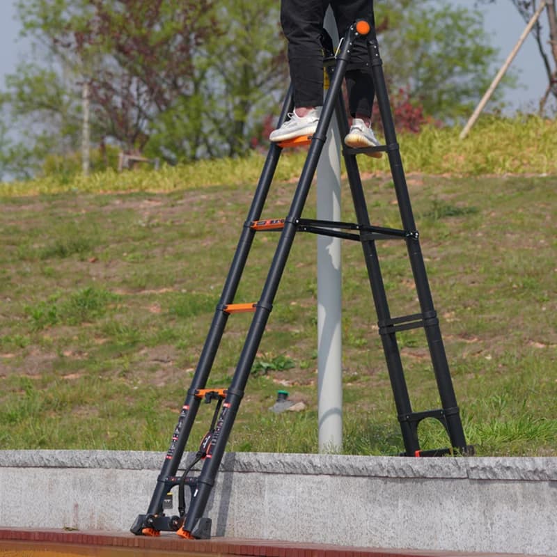 Aluminum A-Frame Extension Ladder | Heavy Duty Telescopic Design | For Construction & Warehouse - Thumbnail 2