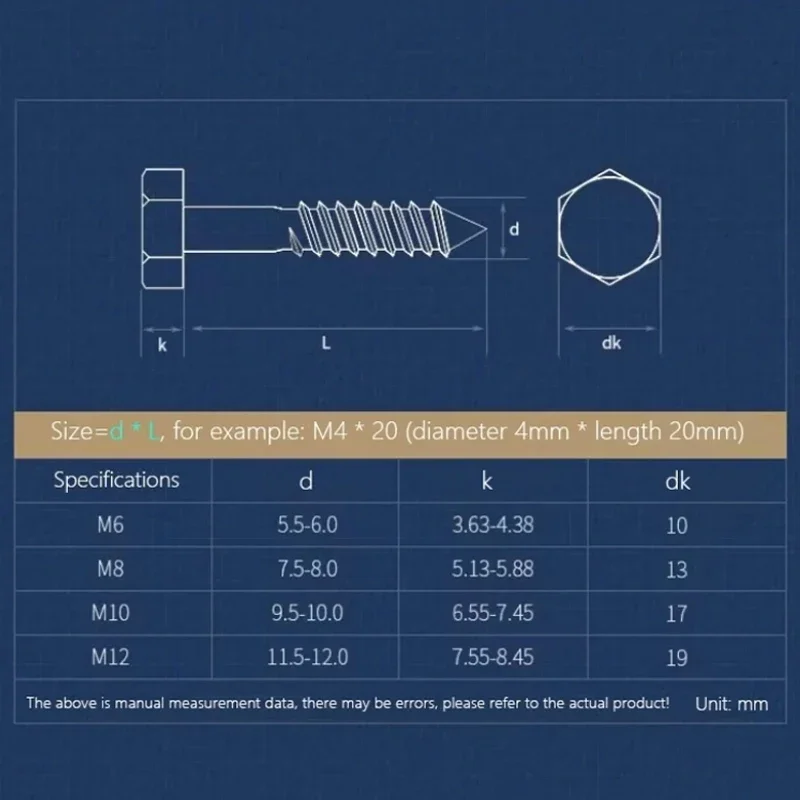 M10 M12 Self Tapping Wood Screws | 304 Stainless Steel | 30-200mm Length - Thumbnail 5
