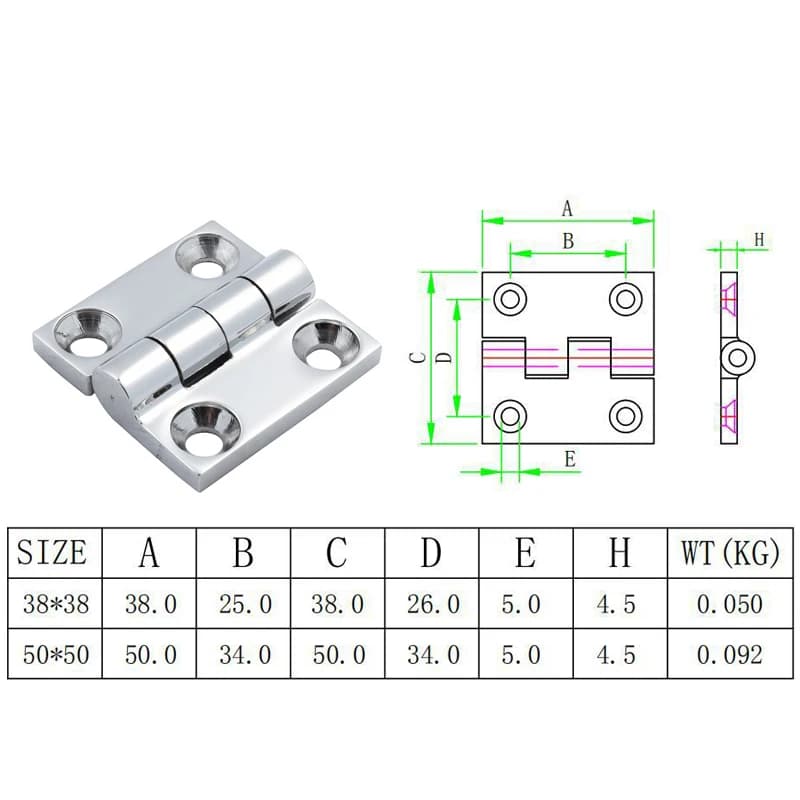 Heavy-Duty Marine Hinges | 316 Stainless Steel | 38mm/50mm Mirror Polish Boat Hardware - Thumbnail 3