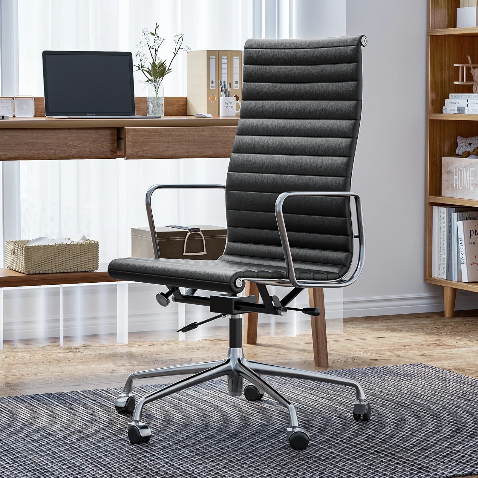Genuine Leather Office Chair | High-Back Ergonomic Design | Adjustable Swivel Executive Chair - Thumbnail 7