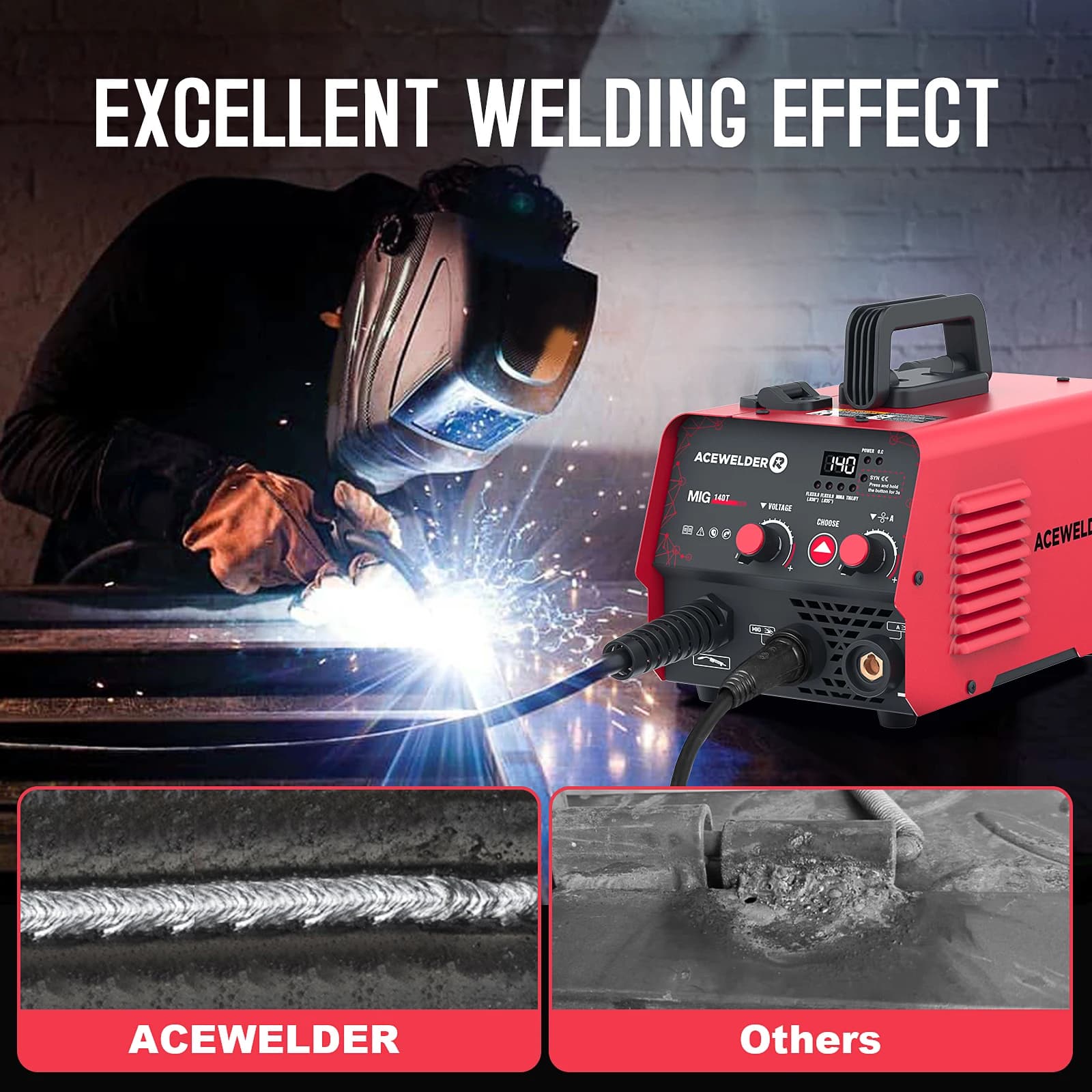 140A IGBT Inverter Welder | 3-in-1 MIG, ARC, Lift TIG | 110V Gasless Welding Machine - Thumbnail 5