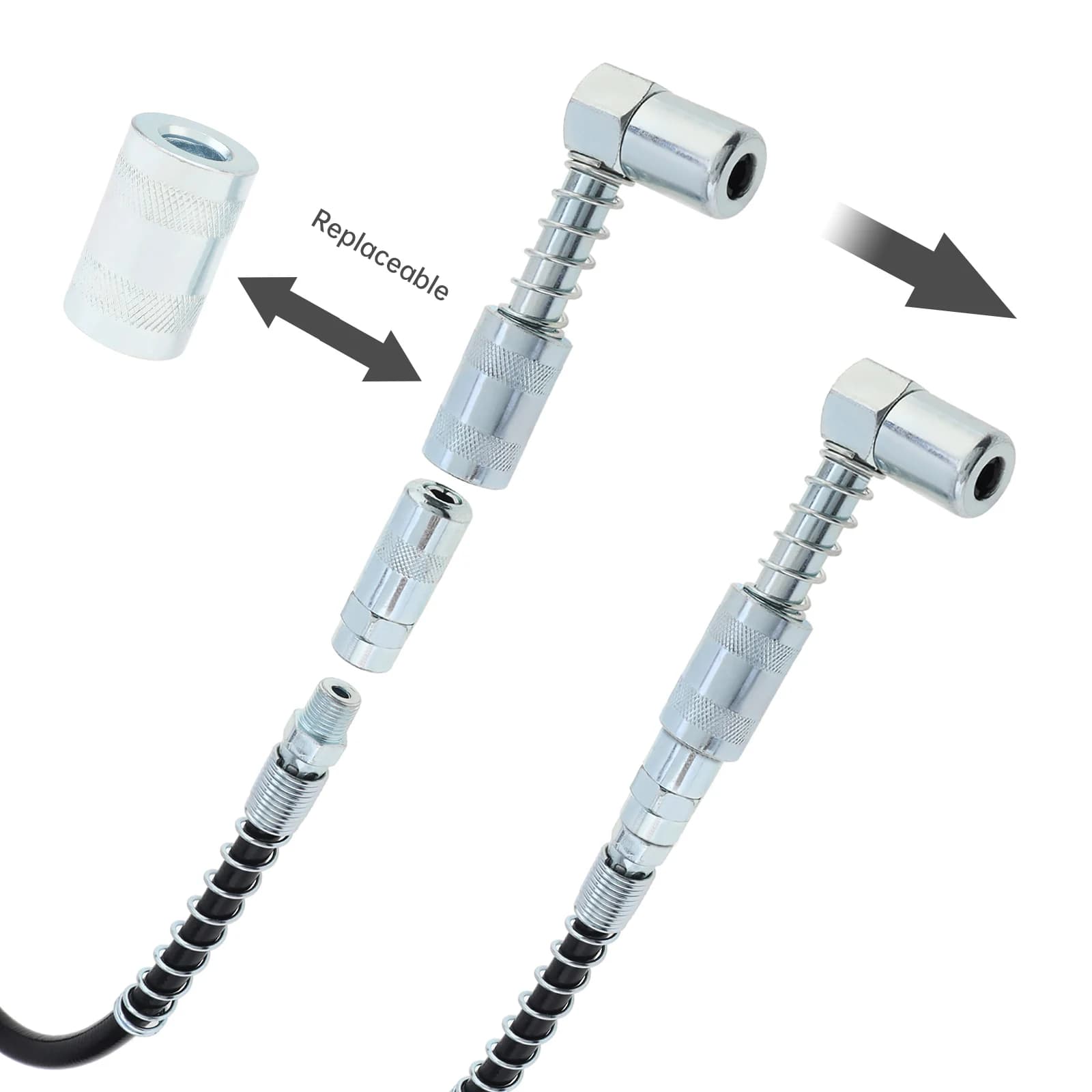 Grease Gun Coupler Set | 5-Piece Nozzle Adapters | 30mm Connector for Tight-Space Lubrication - Thumbnail 6