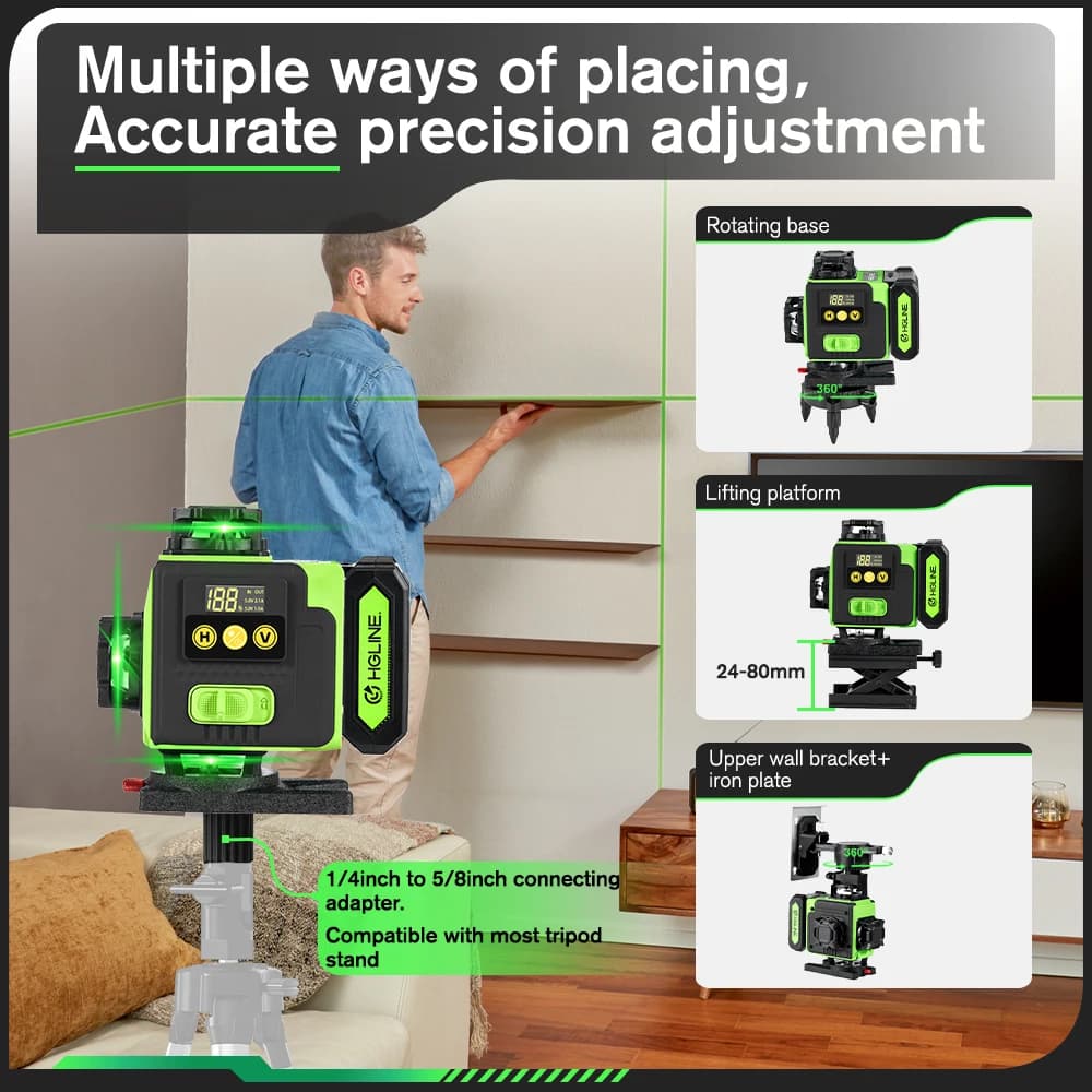 16-Line 4D Laser Level | Rechargeable with 2x6000mAh Battery | Automatic Leveling with Tripod - Thumbnail 5