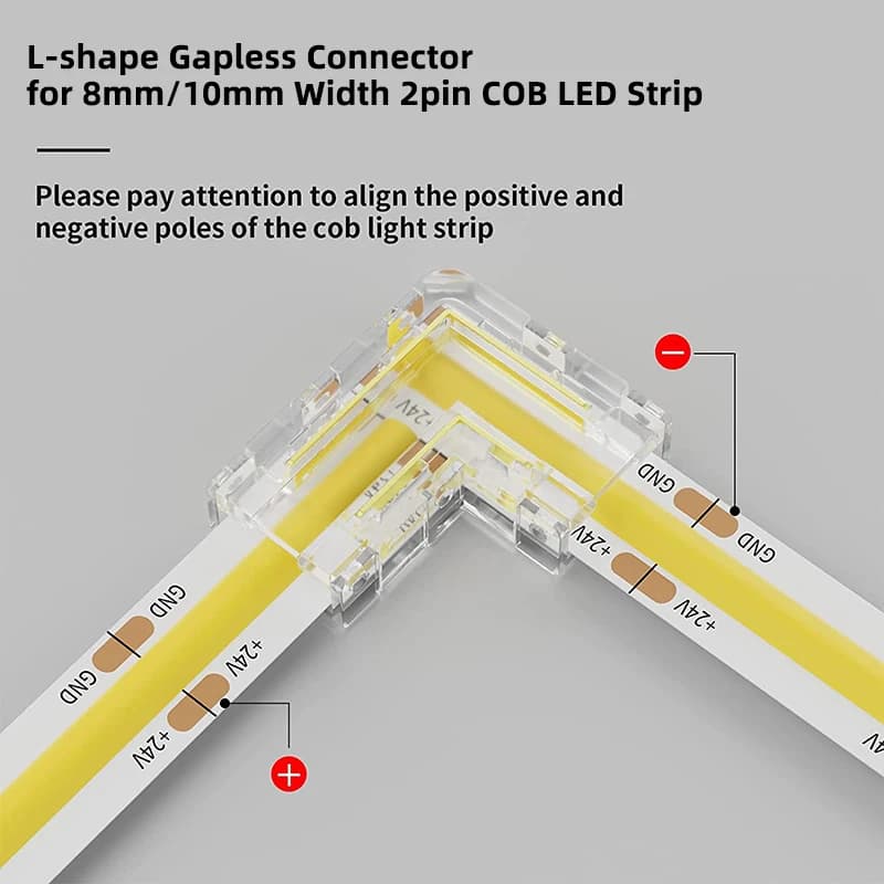 Solderless Corner Connector for 2-Pin COB LED Strips | 8mm & 10mm L-Shape - Thumbnail 3