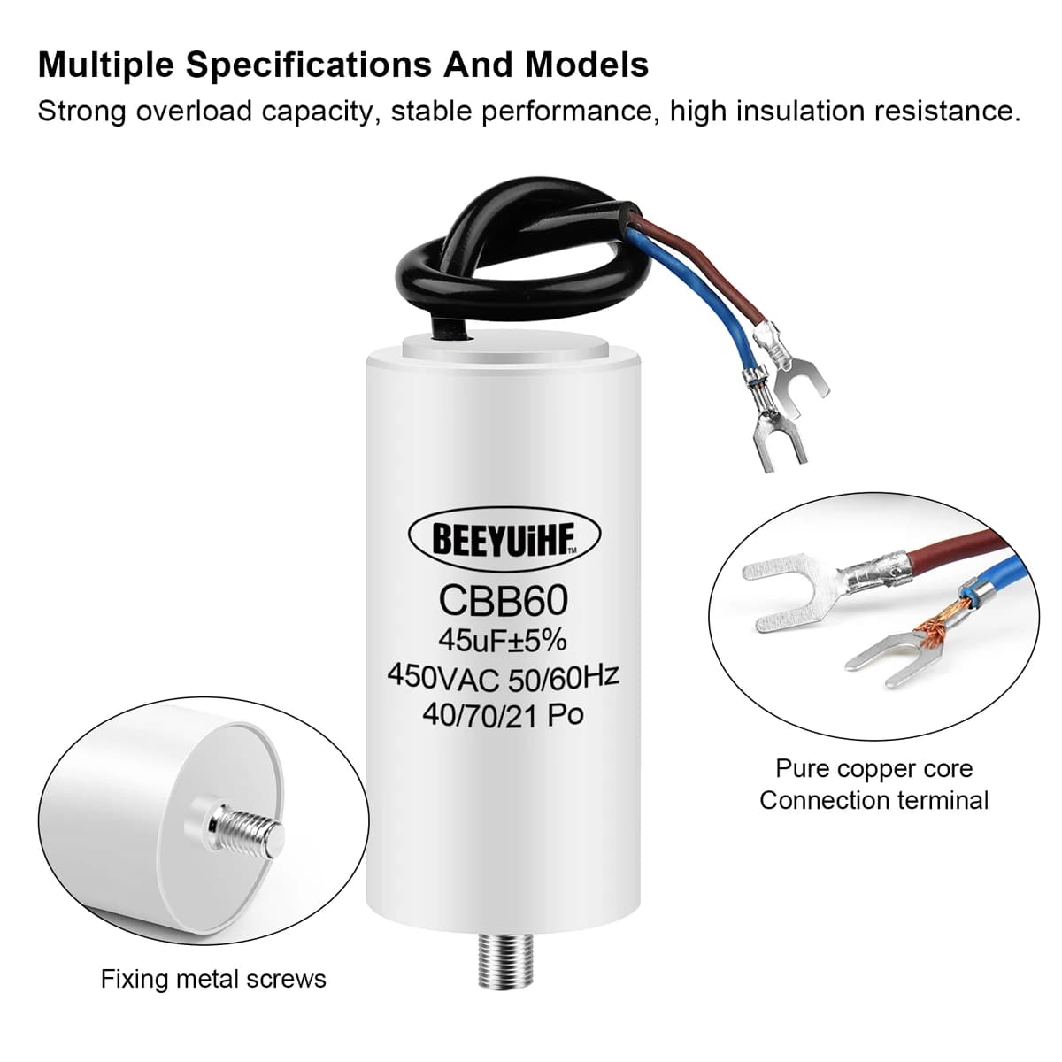 Professional-Grade CBB60 Motor Run Capacitor | 450V AC | 4-20µF Range | For Pumps, Washers & HVAC - Thumbnail 3