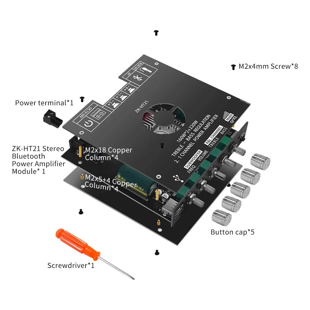 2.1 Channel Amplifier Module | 160W+220W High-Power Output | Bluetooth-Compatible for Subwoofer Systems - Thumbnail 6