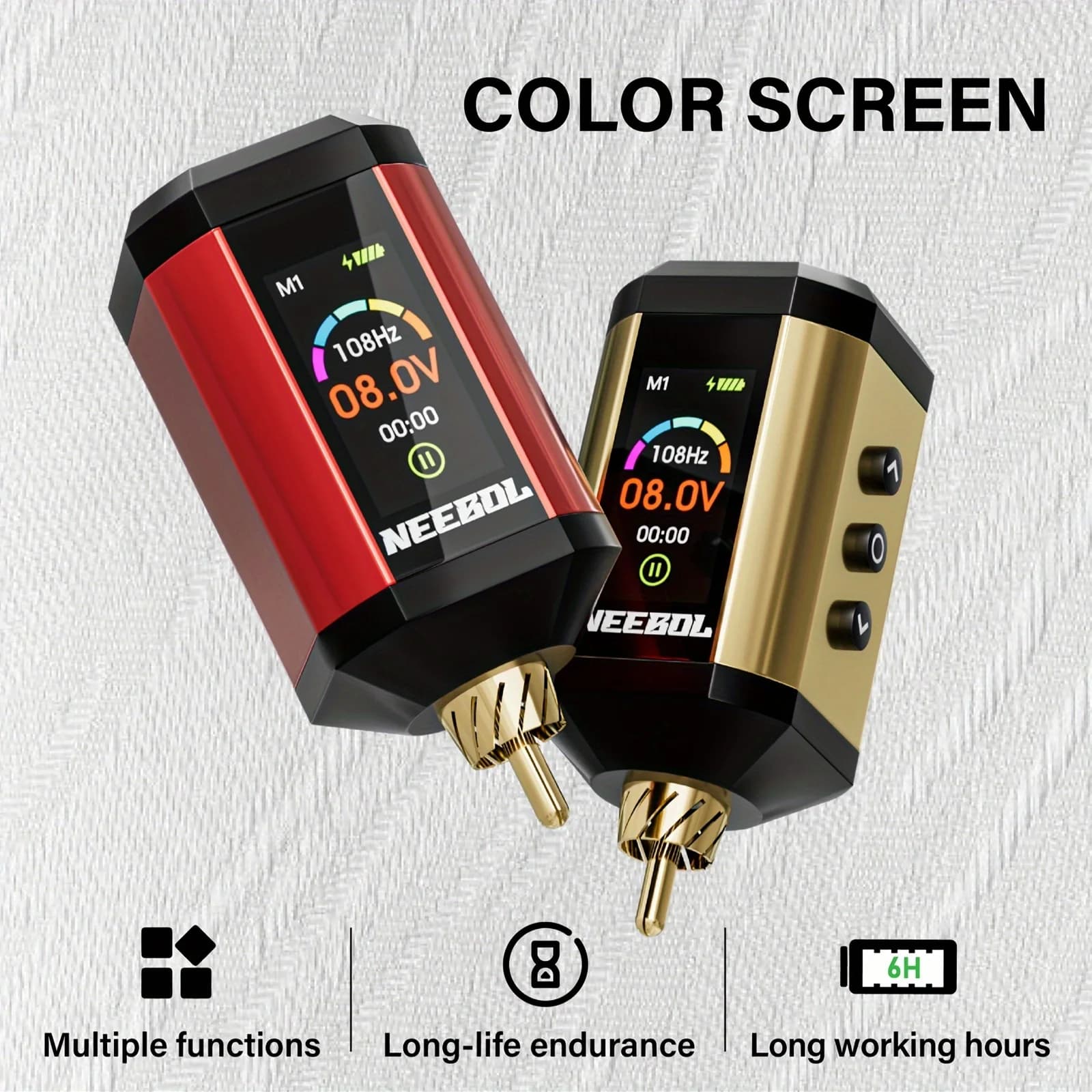 Cordless Tattoo Power Supply | Color Display & 3 Memory Modes | RCA Connector - Thumbnail 3