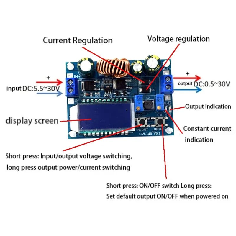 DC-DC Voltage Converter | 5.5-30V to 0.5-30V 4A | Adjustable Step-Up/Down Regulator with LCD Display - Thumbnail 5